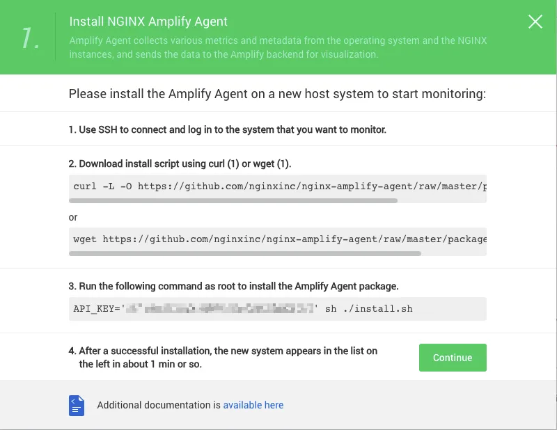 Nginx Amplify Setup Screen